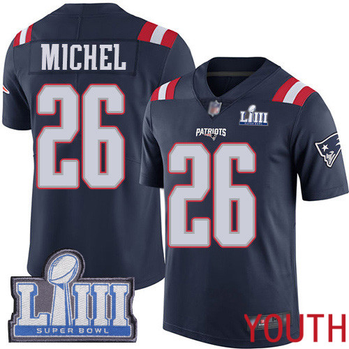 New England Patriots Football #26 Super Bowl LIII Bound Limited Navy Blue Youth Sony Michel NFL Jersey